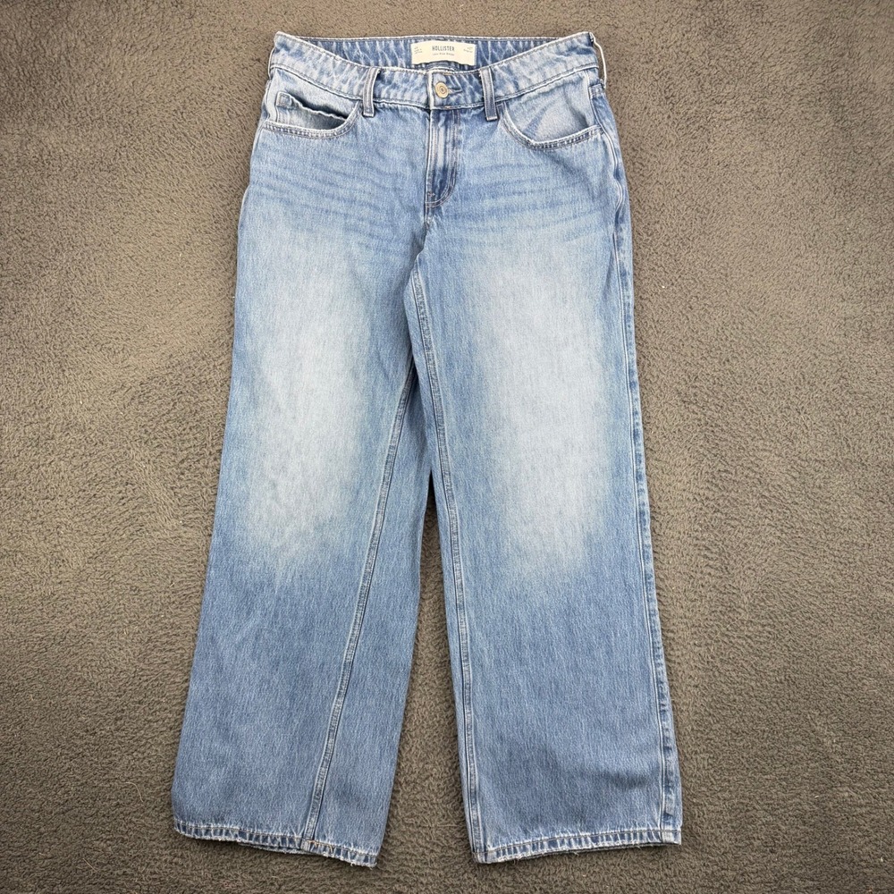 Hollister Low Rise Baggy Jeans Womens 4R W27 Light Wash Blue Denim Wide Leg